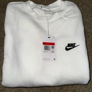 Nike White Crewneck Sweater with Classic Swoosh